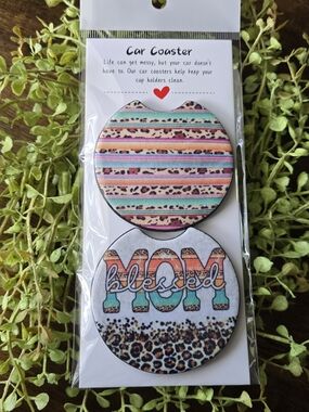 Blessed Mom Printed Car Coasters - Multicolor